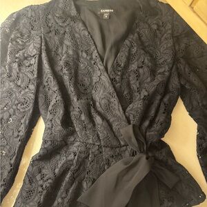 Express Charcoal Lace Tie-Front Dress